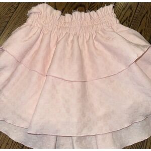 Happy Heart Pink Ruffle Mini Skirt‎ Floral Elastic Waist Small Made In USA